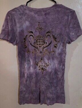 Y2K Sledge USA Women's Purple Crinkle Tie-Dye Grunge T-Shirt Size L Fits M